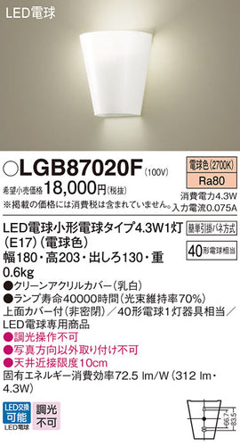 パナソニック（PANASONIC）ブラケット LGB87020F