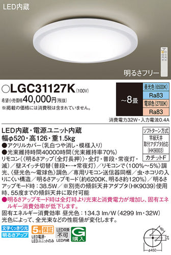 パナソニック（PANASONIC）シーリングライト LGC31127K