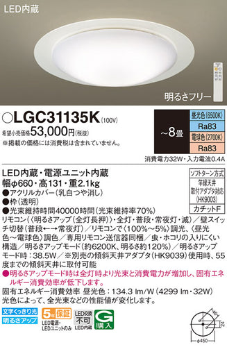 パナソニック（PANASONIC）シーリングライト LGC31135K