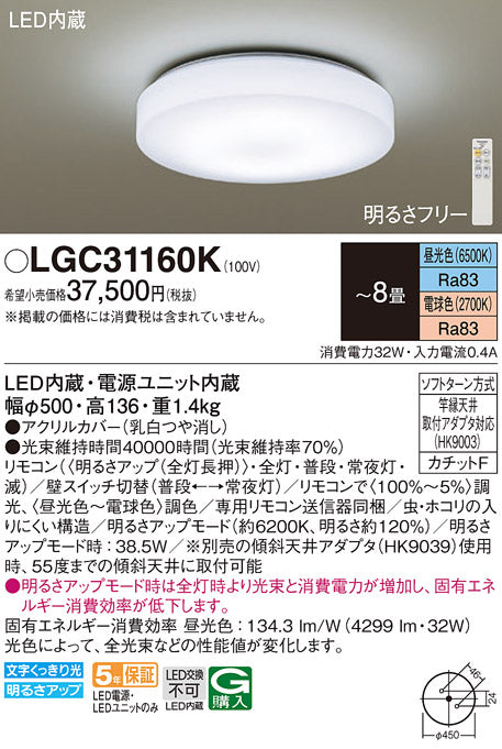 パナソニック（PANASONIC）シーリングライト LGC31160K