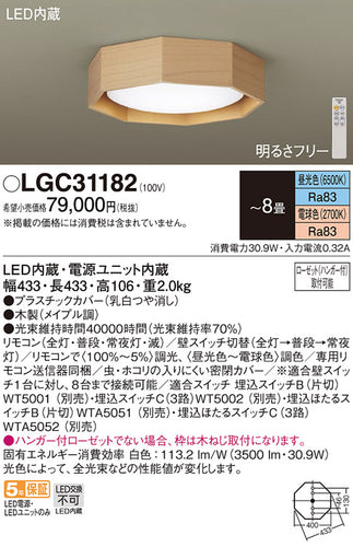 パナソニック（PANASONIC）シーリングライト LGC31182