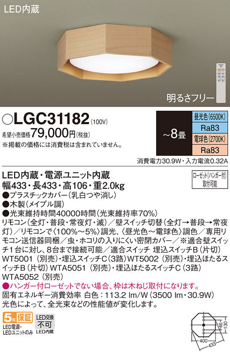 パナソニック（PANASONIC）シーリングライト LGC31182
