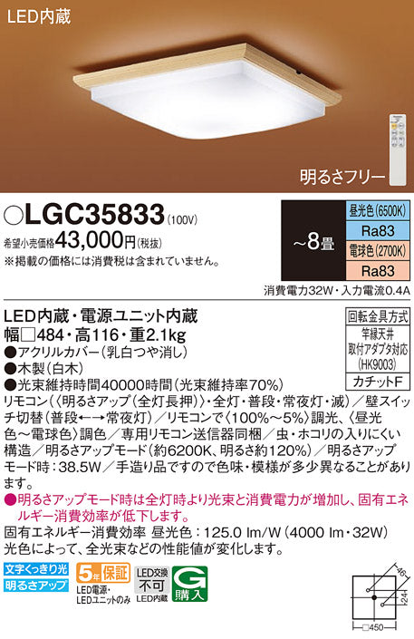 パナソニック（PANASONIC）シーリングライト LGC35833