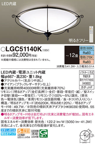 パナソニック（PANASONIC）シーリングライト LGC51140K
