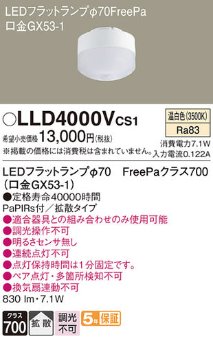 パナソニック（PANASONIC）ランプ類 LLD4000VCS1