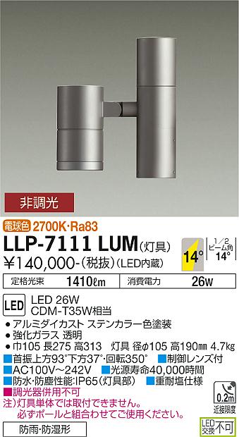 ダイコー（DAIKO）屋外灯 LLP-7111LUM