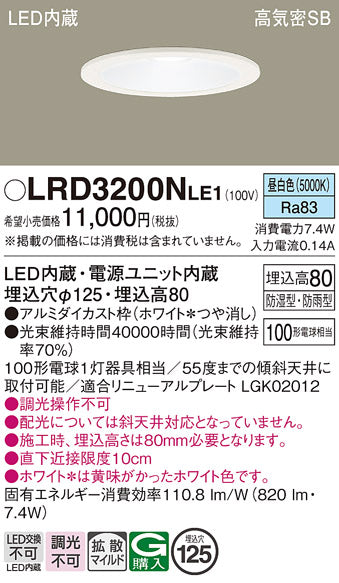 パナソニック（PANASONIC）ポーチライト LRD3200NLE1