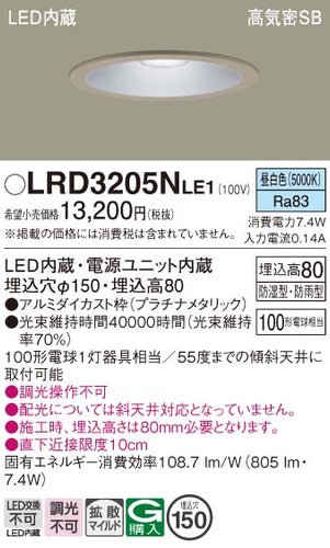 パナソニック（PANASONIC）ポーチライト LRD3205NLE1