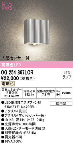 オーデリック（ODELIC）ポーチライト OG254867LCR