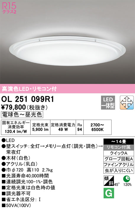 オーデリック（ODELIC）シーリングライト OL251099R1