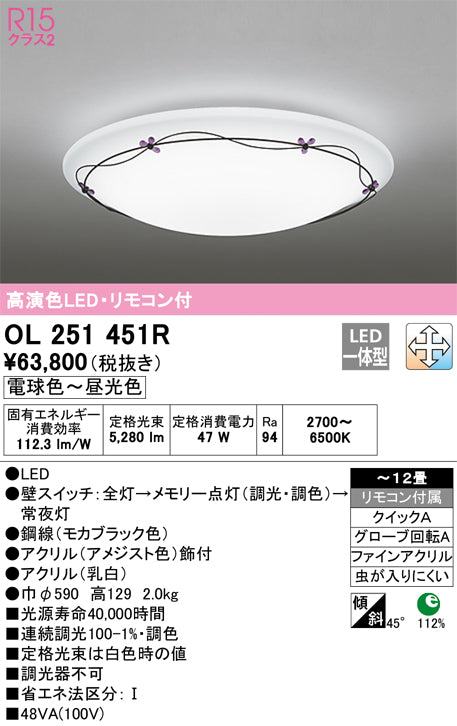 オーデリック（ODELIC）シーリングライト OL251451R