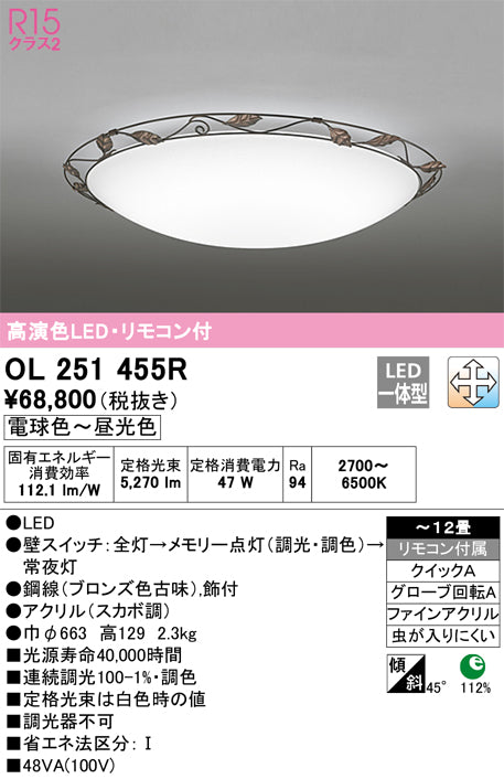 オーデリック（ODELIC）シーリングライト OL251455R