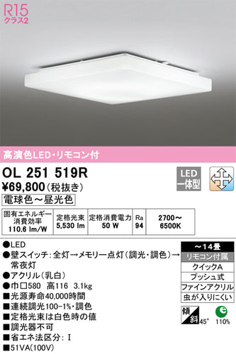 オーデリック（ODELIC）シーリングライト OL251519R