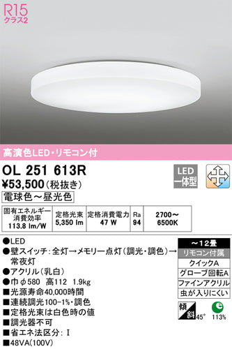 オーデリック（ODELIC）シーリングライト OL251613R