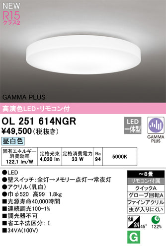 オーデリック（ODELIC）シーリングライト OL251614NGR