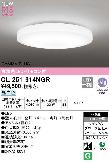 オーデリック（ODELIC）シーリングライト OL251614NGR