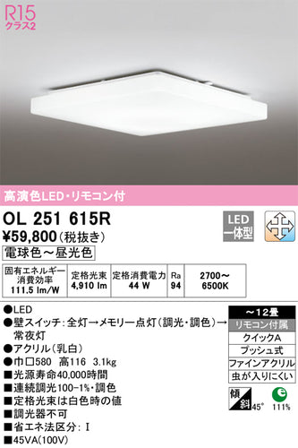 オーデリック（ODELIC）シーリングライト OL251615R