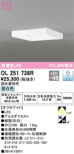 オーデリック（ODELIC）シーリングライト OL251738R