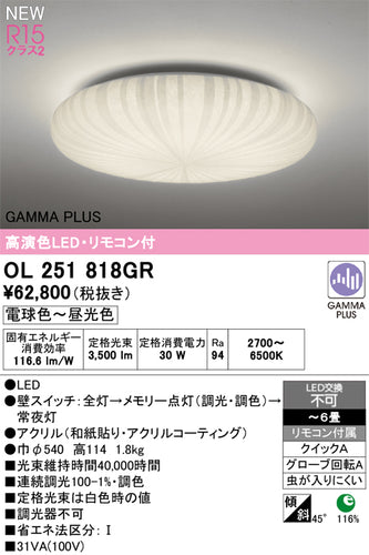 オーデリック（ODELIC）シーリングライト OL251818GR