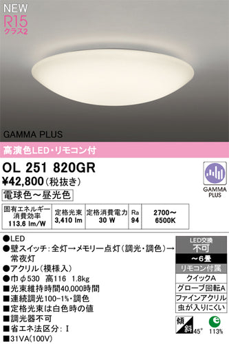 オーデリック（ODELIC）シーリングライト OL251820GR