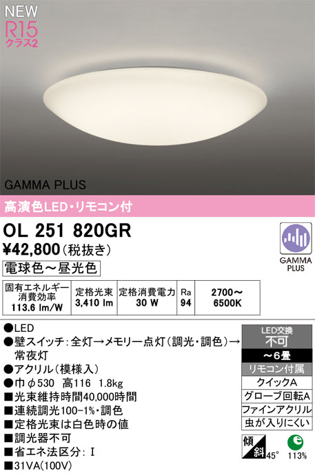 オーデリック（ODELIC）シーリングライト OL251820GR
