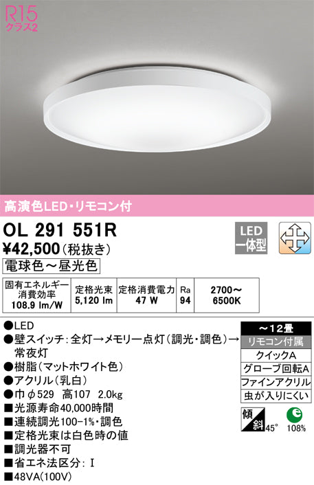 オーデリック（ODELIC）シーリングライト OL291551R