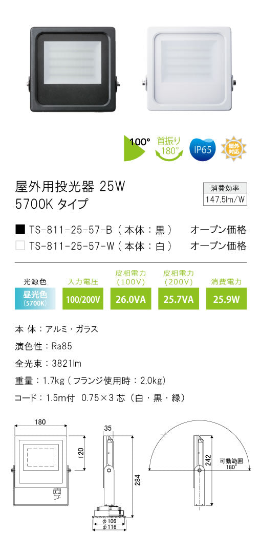 テスライティング（TES LIGHTING）屋外灯 TS-811-25-57-W