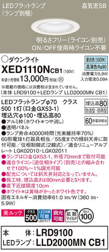 パナソニック（PANASONIC）ポーチライト XED1110NCB1