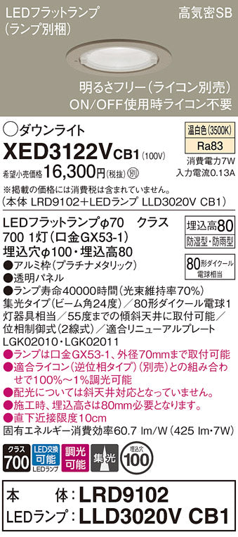 パナソニック（PANASONIC）ポーチライト XED3122VCB1