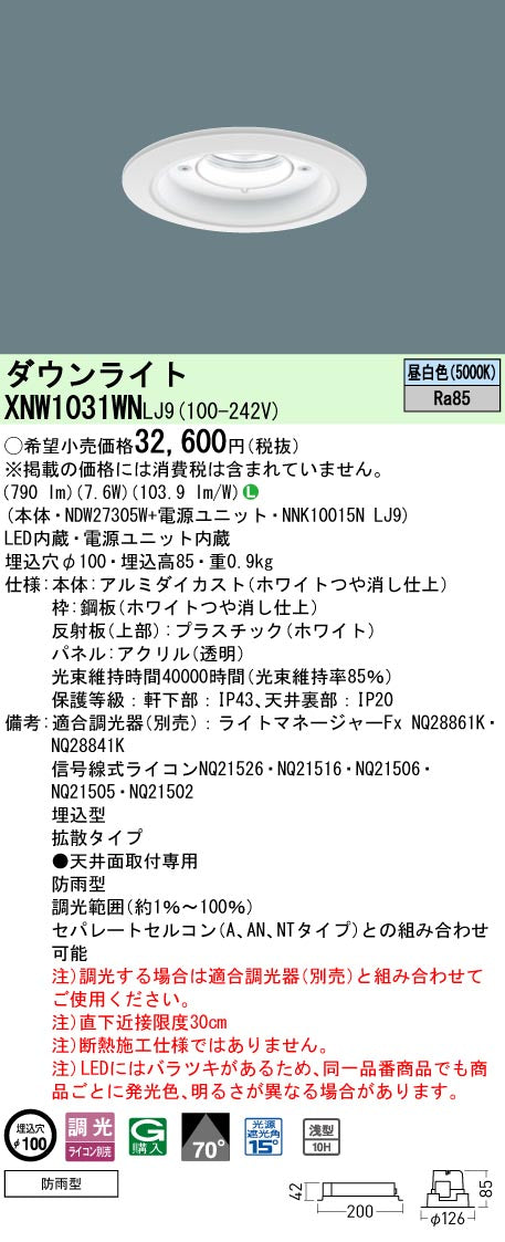 パナソニック（PANASONIC）ポーチライト XNW1031WNLJ9