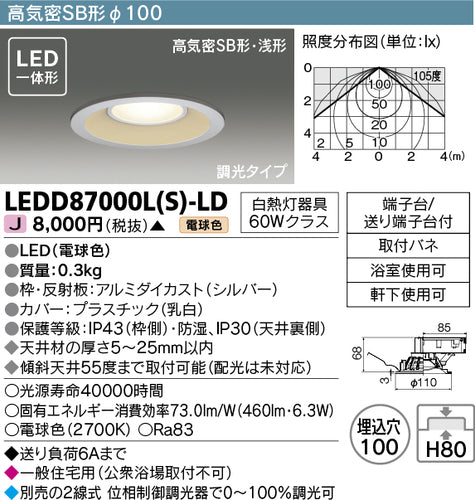 東芝（TOSHIBA）ダウンライト LEDD87000LS-LD