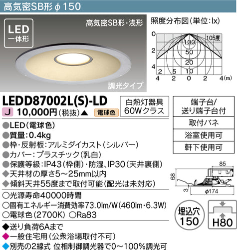 東芝（TOSHIBA）ダウンライト LEDD87002LS-LD
