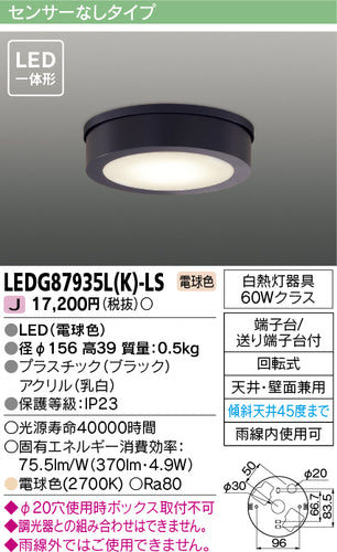 東芝（TOSHIBA）ポーチライト LEDG87935LK-LS